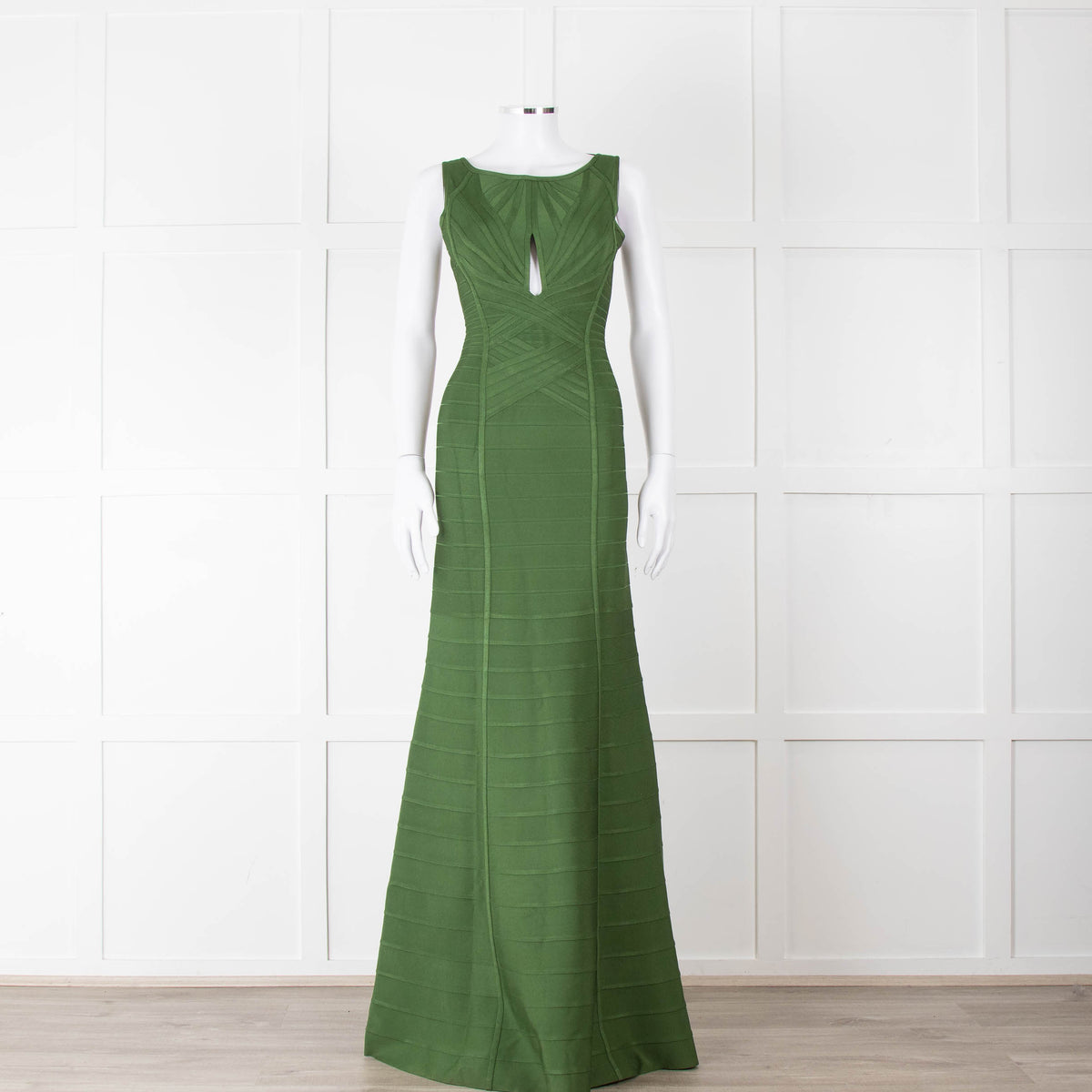 Herve Leger Green Bandage Gown with Keyhole Chest