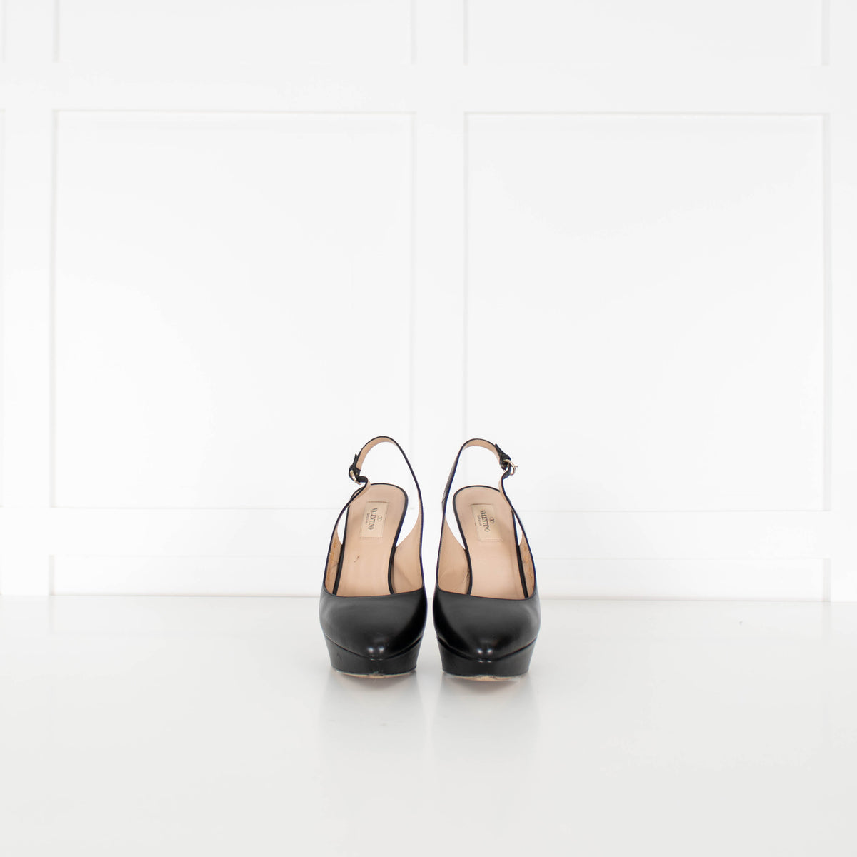 Valentino Black Leather Sling Back Platform Heels