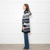 Stefanel White Blue Striped Chunky Knit Long Cardigan