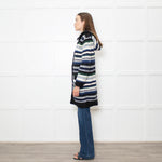 Stefanel White Blue Striped Chunky Knit Long Cardigan