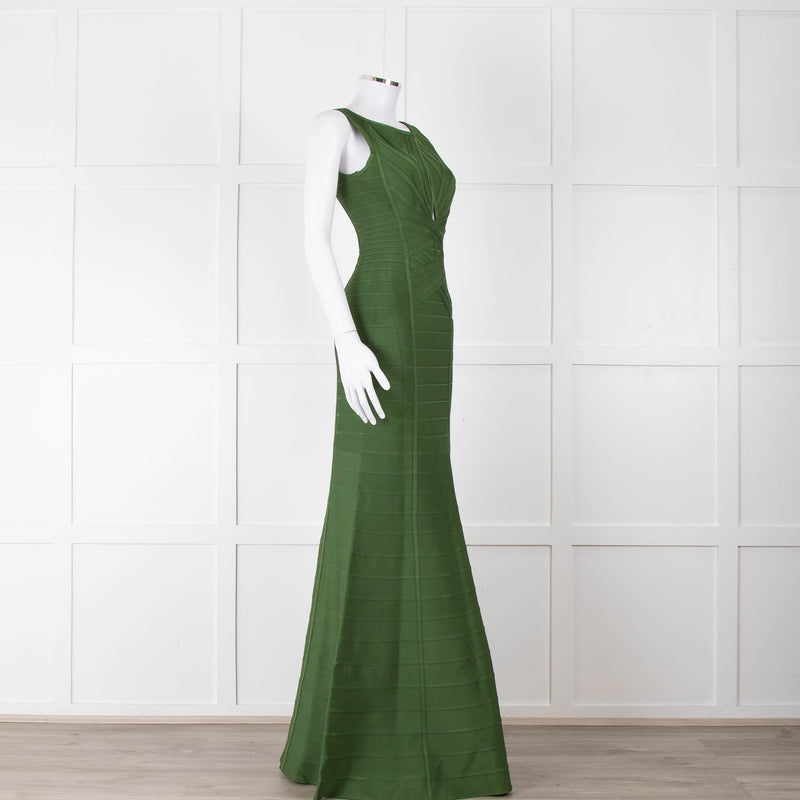 Herve Leger Green Bandage Gown with Keyhole Chest