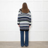 Stefanel White Blue Striped Chunky Knit Long Cardigan