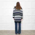Stefanel White Blue Striped Chunky Knit Long Cardigan