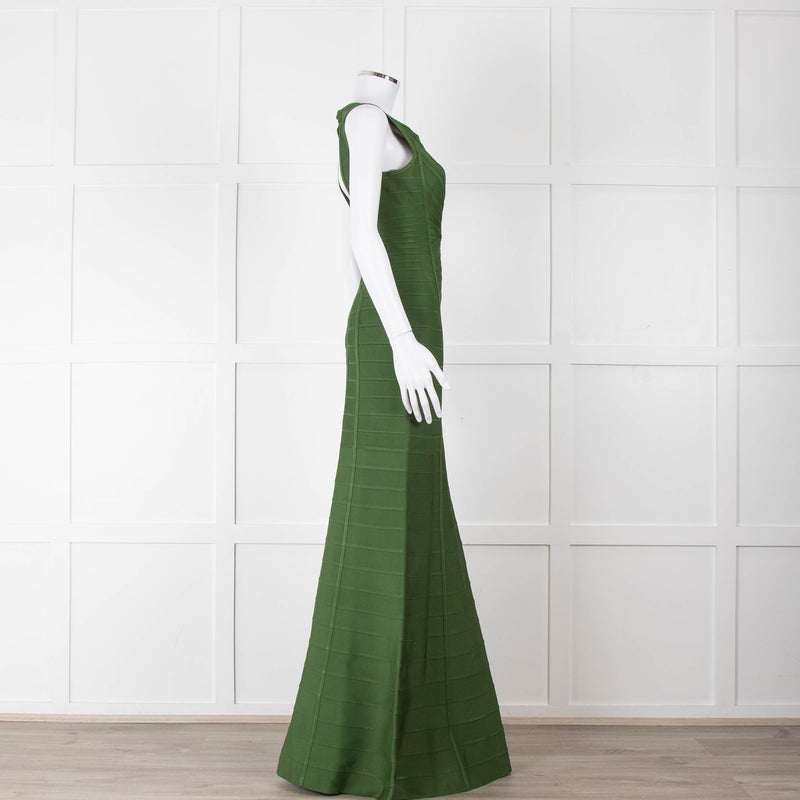 Herve Leger Green Bandage Gown with Keyhole Chest