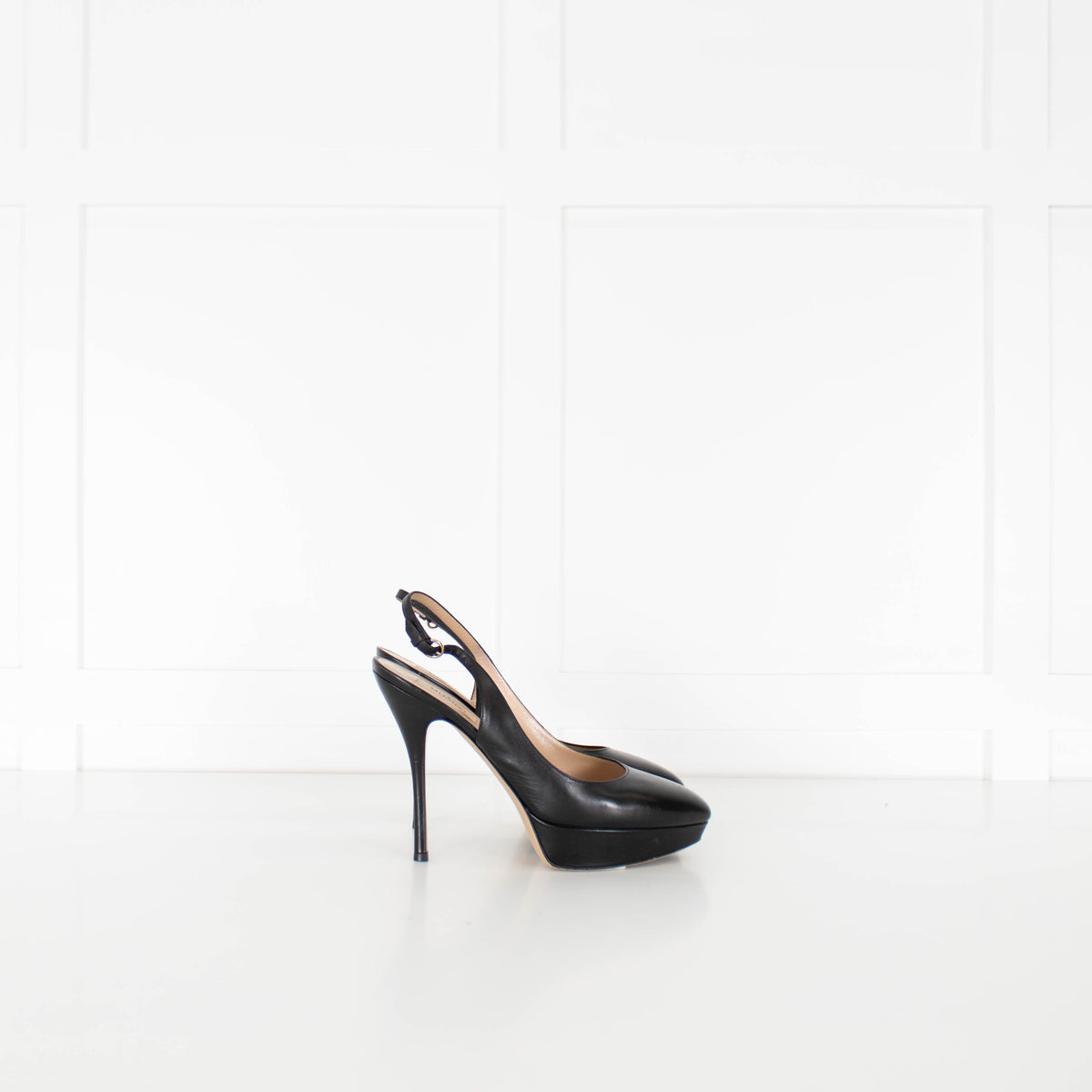 Valentino Black Leather Sling Back Platform Heels