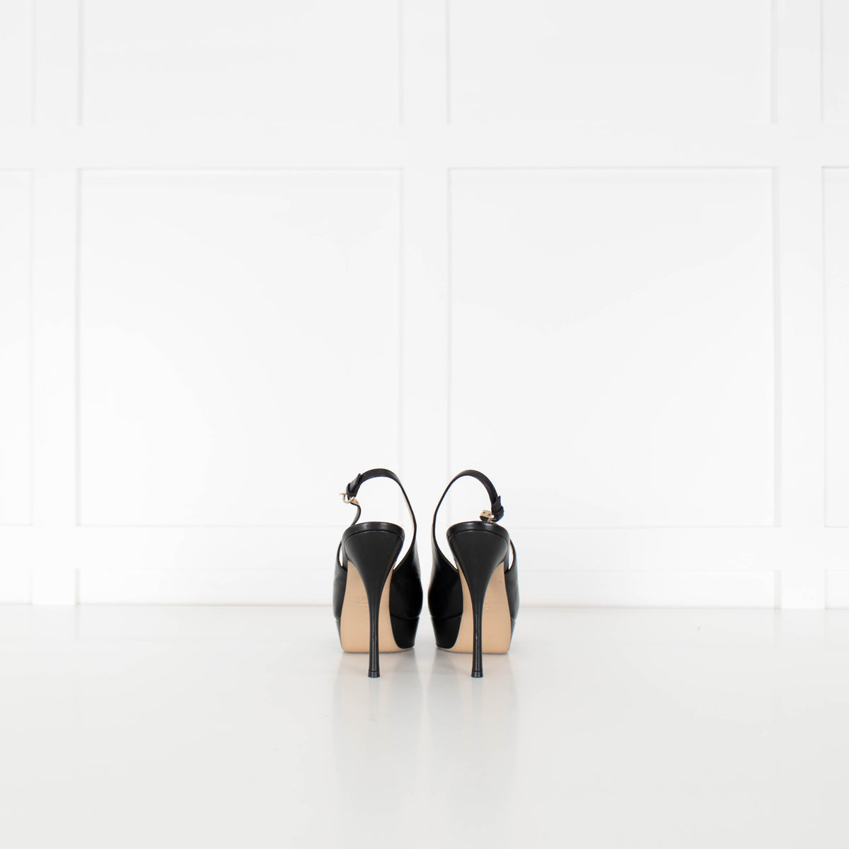 Valentino Black Leather Sling Back Platform Heels