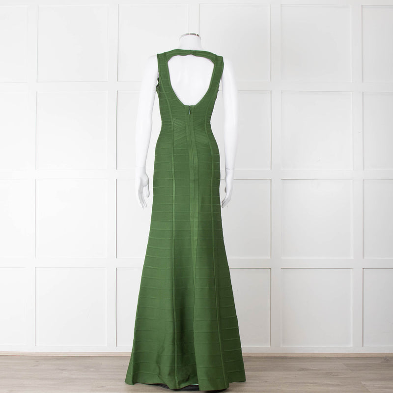 Herve Leger Green Bandage Gown with Keyhole Chest