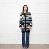 Stefanel White Blue Striped Chunky Knit Long Cardigan