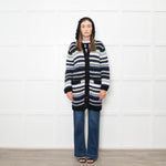 Stefanel White Blue Striped Chunky Knit Long Cardigan