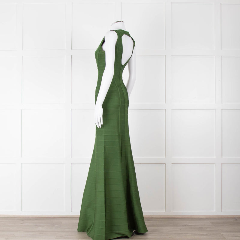Herve Leger Green Bandage Gown with Keyhole Chest