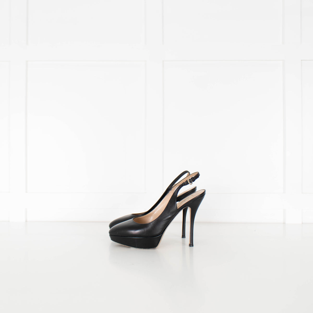 Valentino Black Leather Sling Back Platform Heels