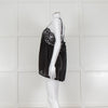 Maurizio Black Lace And Linen Strap Tie Back Top