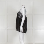 Maurizio Black Lace And Linen Strap Tie Back Top
