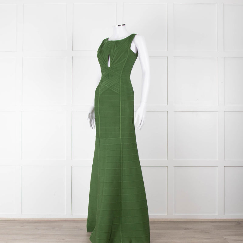 Herve Leger Green Bandage Gown with Keyhole Chest