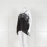 Maurizio Black Lace And Linen Strap Tie Back Top