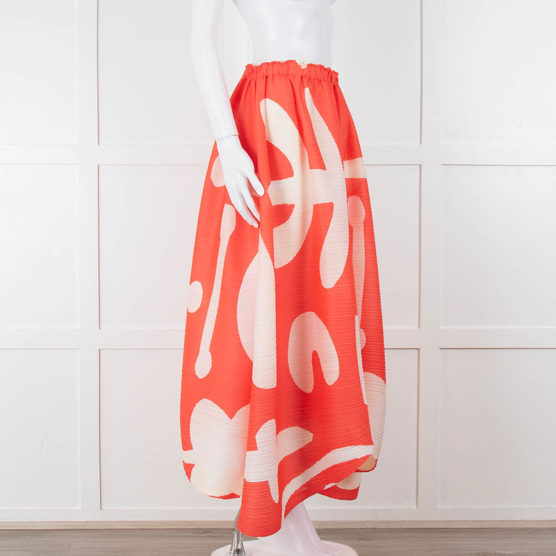 Issey Miyake Pleats Please Orange Cream Pleated Full Long Skirt