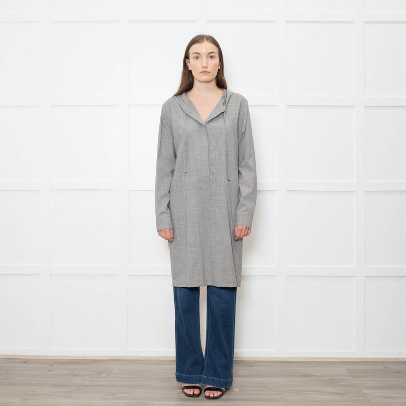 Max Mara Grey Wool Hooded Long Sleeve Tunic