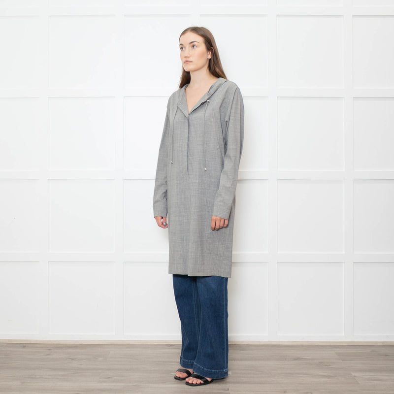 Max Mara Grey Wool Hooded Long Sleeve Tunic