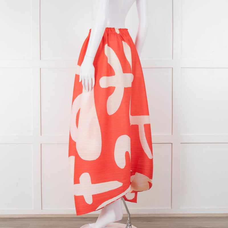 Issey Miyake Pleats Please Orange Cream Pleated Full Long Skirt