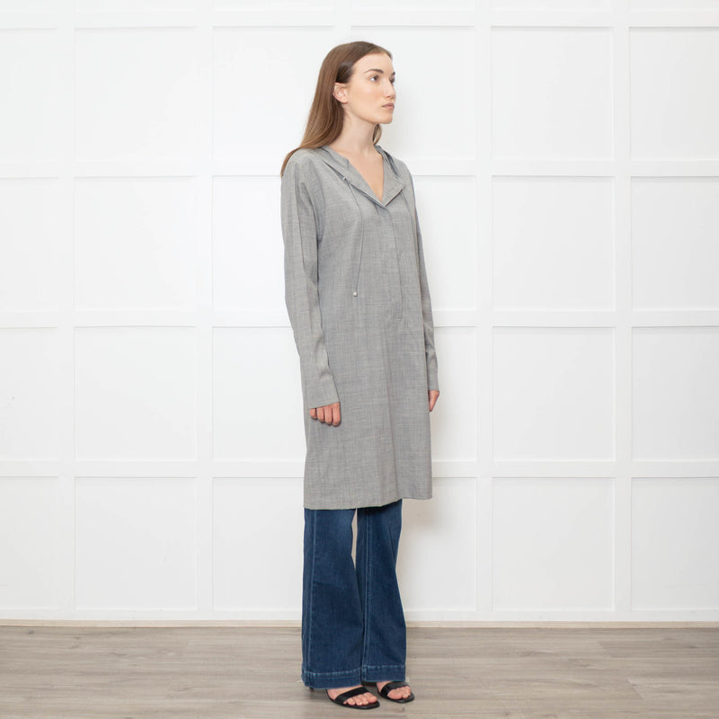 Max Mara Grey Wool Hooded Long Sleeve Tunic