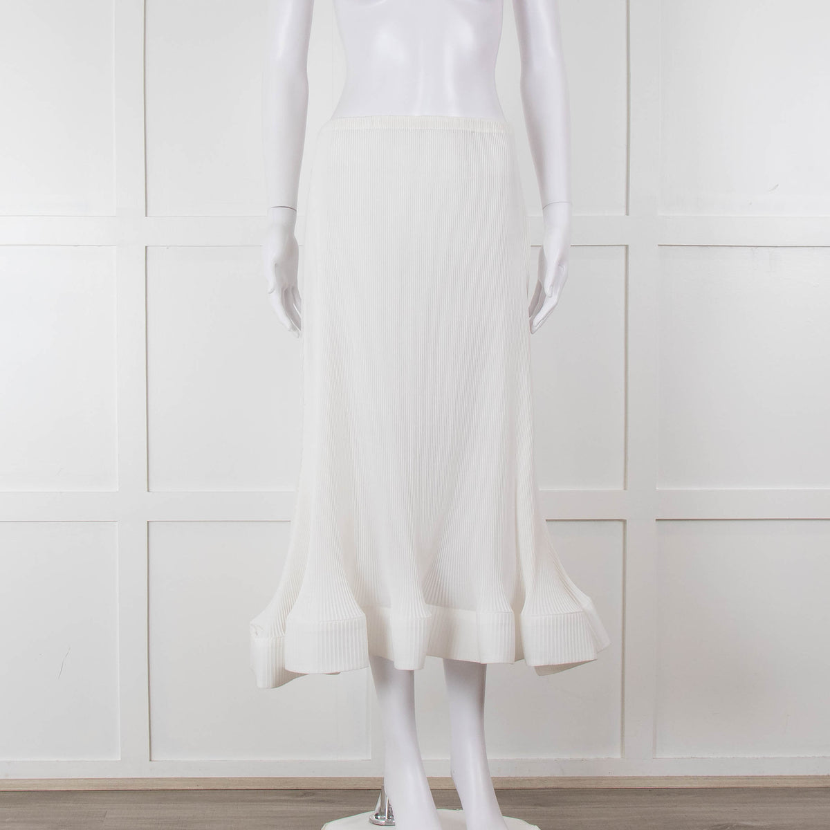 Melitta Baumeister White Fine Rib Wavy Hem Skirt