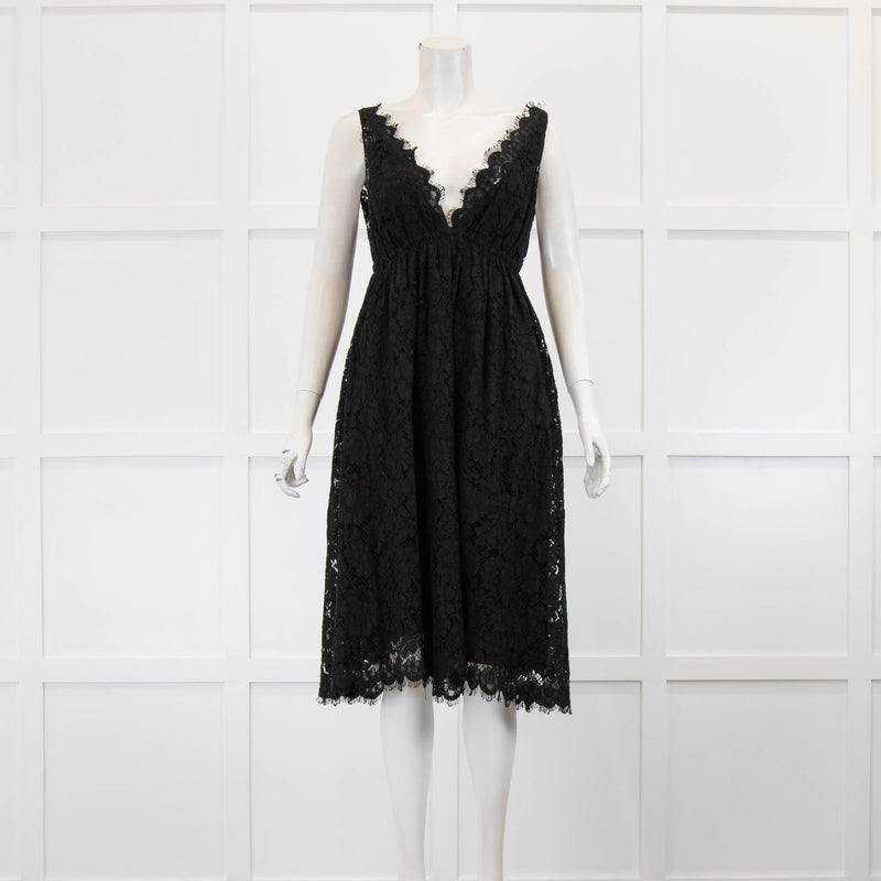 Miu Miu Black Lace Overlay V Neck Strap Dress