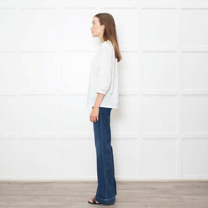 Strenesse White Cotton Zip Shoulder Detail Top