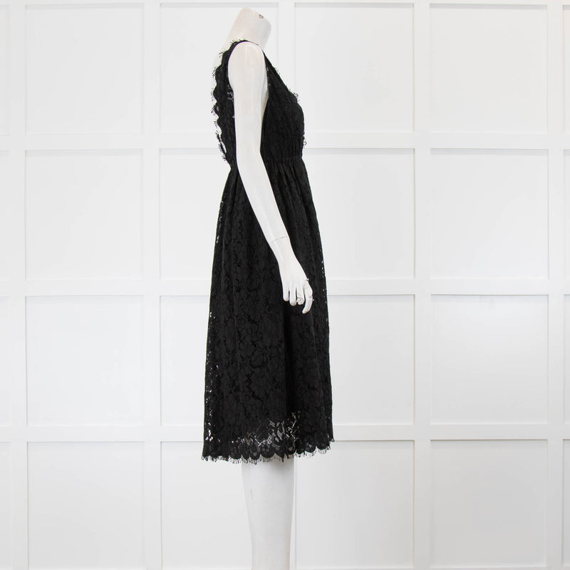 Miu Miu Black Lace Overlay V Neck Strap Dress