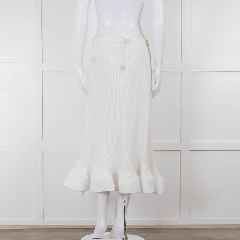 Melitta Baumeister White Fine Rib Wavy Hem Skirt