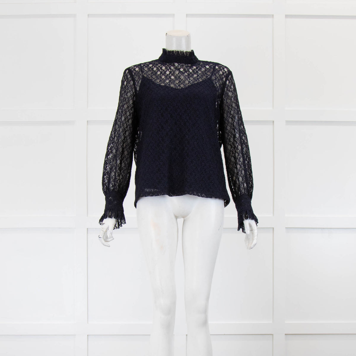 Sandro Navy Lace Long Sleeved Top