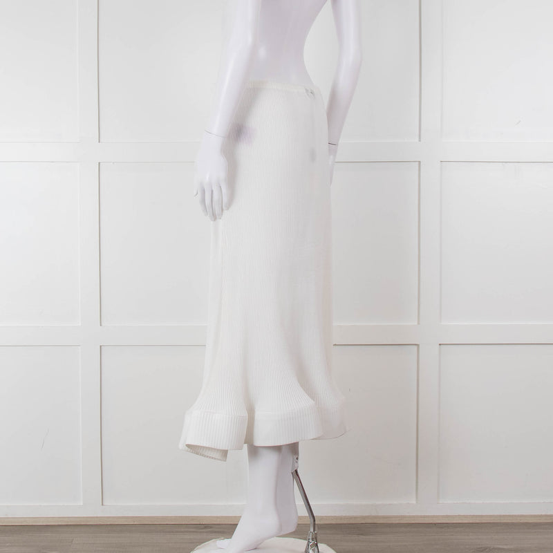 Melitta Baumeister White Fine Rib Wavy Hem Skirt