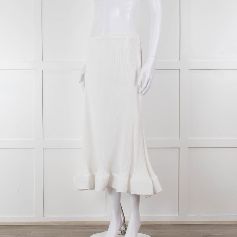 Melitta Baumeister White Fine Rib Wavy Hem Skirt