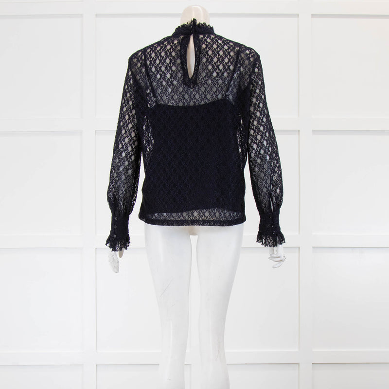 Sandro Navy Lace Long Sleeved Top
