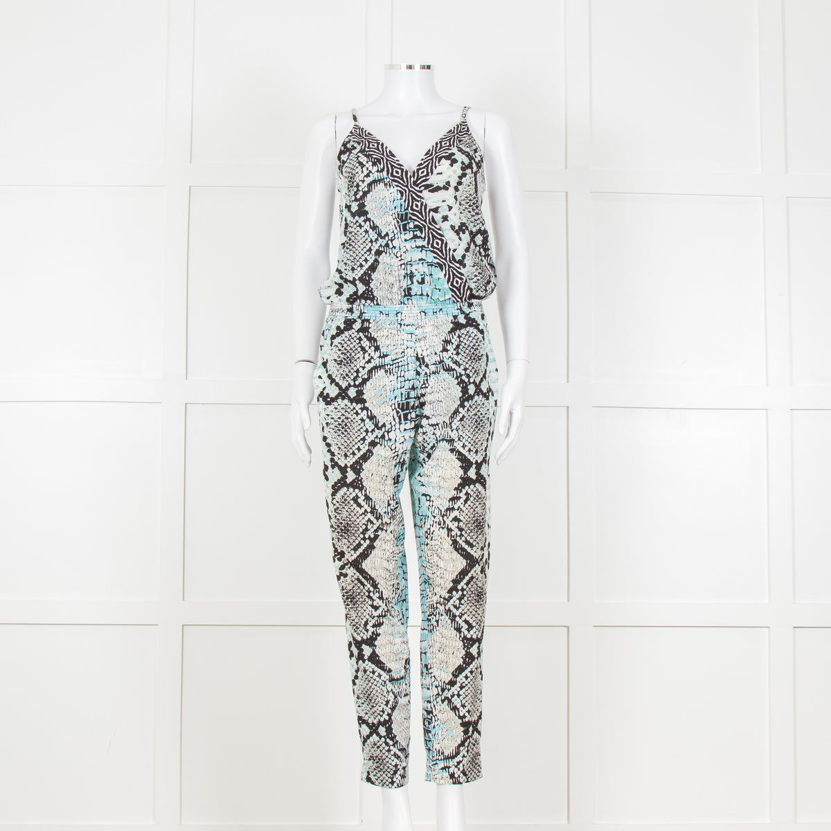 Hale Bob Turquoise Snake Print V Neck Jumpsuit