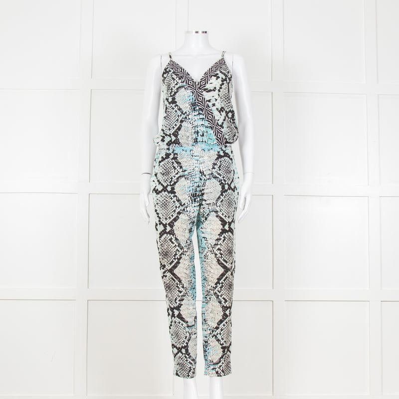 Hale Bob Turquoise Snake Print V Neck Jumpsuit