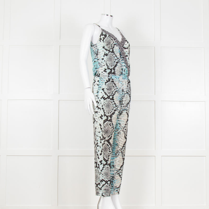 Hale Bob Turquoise Snake Print V Neck Jumpsuit