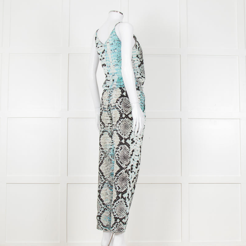 Hale Bob Turquoise Snake Print V Neck Jumpsuit