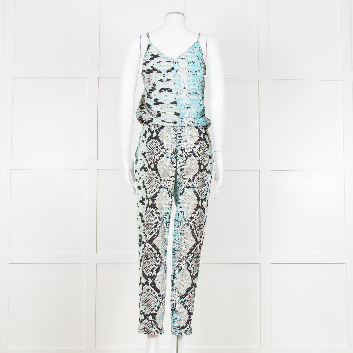 Hale Bob Turquoise Snake Print V Neck Jumpsuit