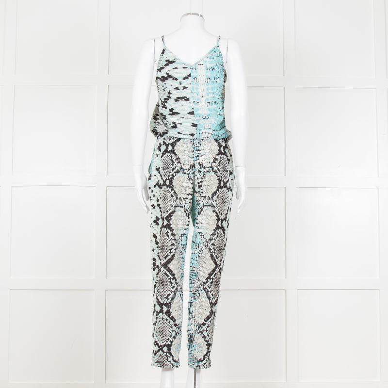 Hale Bob Turquoise Snake Print V Neck Jumpsuit