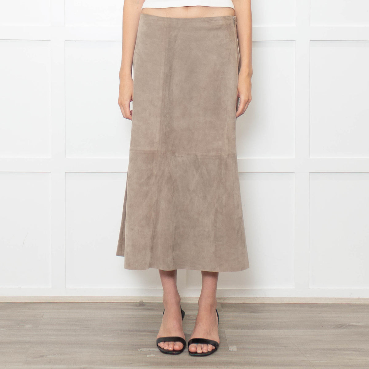 Theory Mushroom Tone Suede Aline Skirt