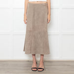 Theory Mushroom Tone Suede Aline Skirt