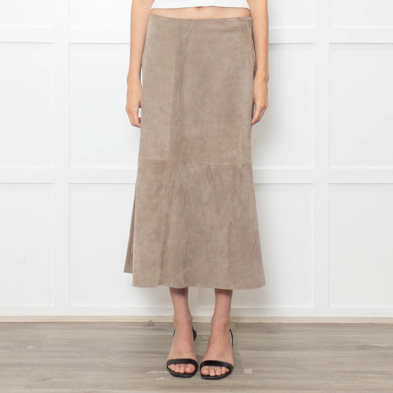 Theory Mushroom Tone Suede Aline Skirt