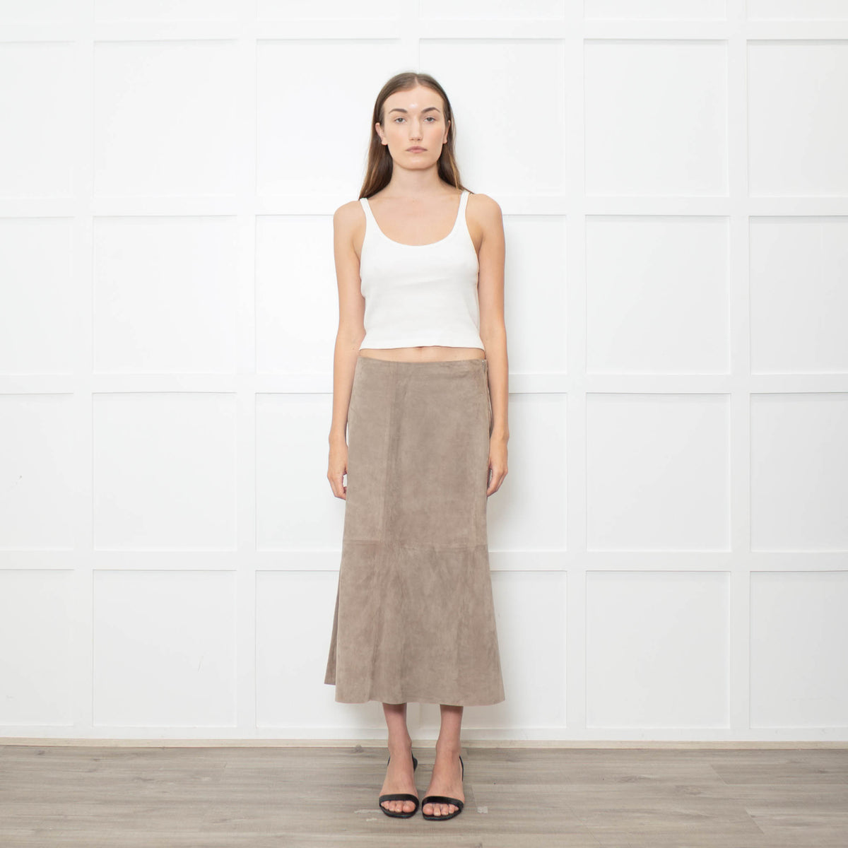 Theory Mushroom Tone Suede Aline Skirt