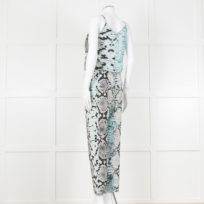 Hale Bob Turquoise Snake Print V Neck Jumpsuit