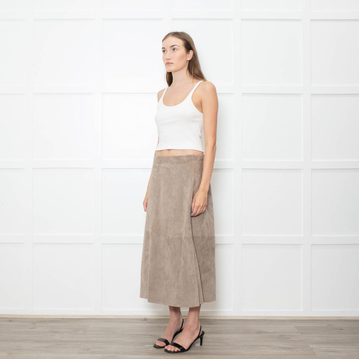 Theory Mushroom Tone Suede Aline Skirt