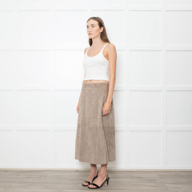 Theory Mushroom Tone Suede Aline Skirt