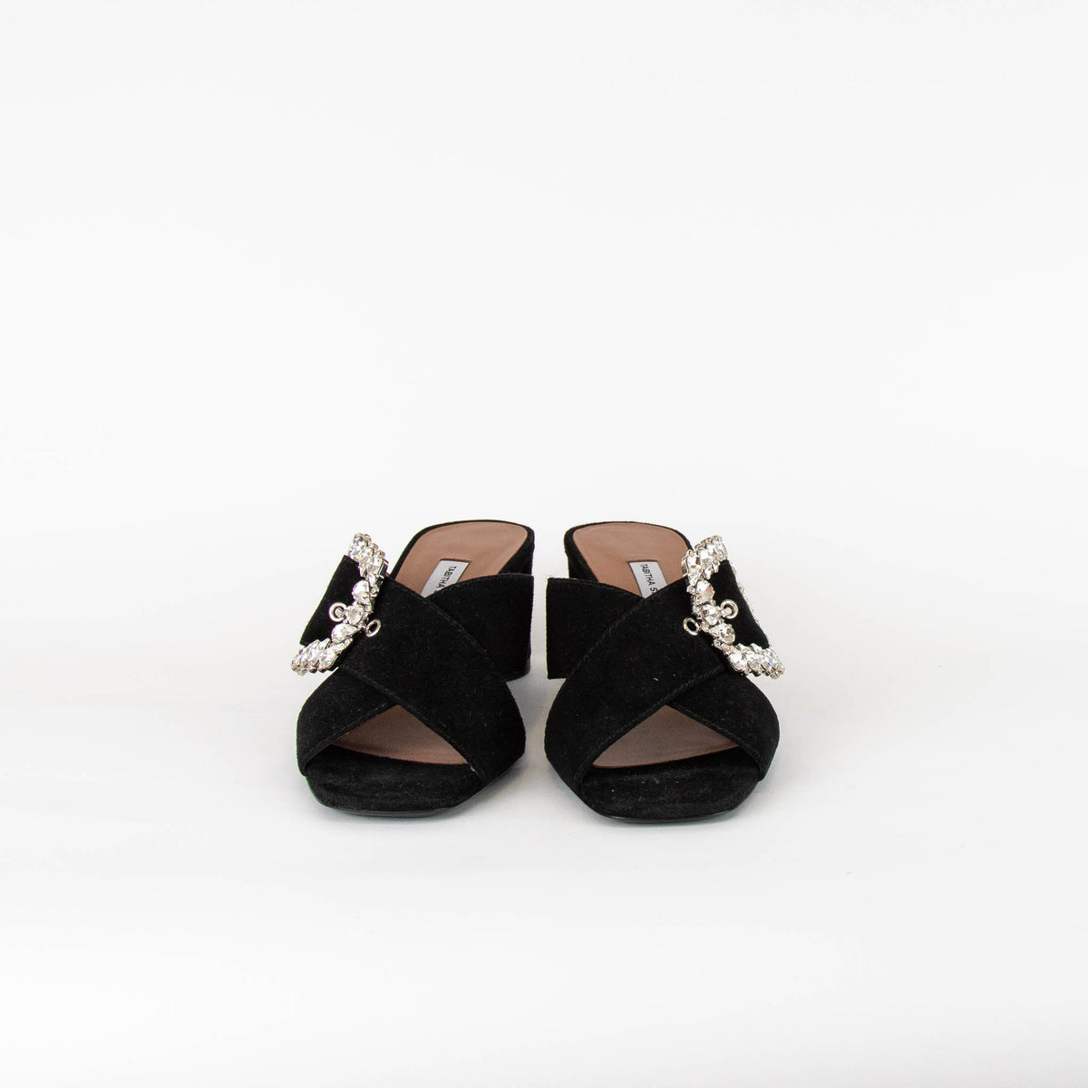 Tabitha Simmons Black Suede Crystal Buckle Mule