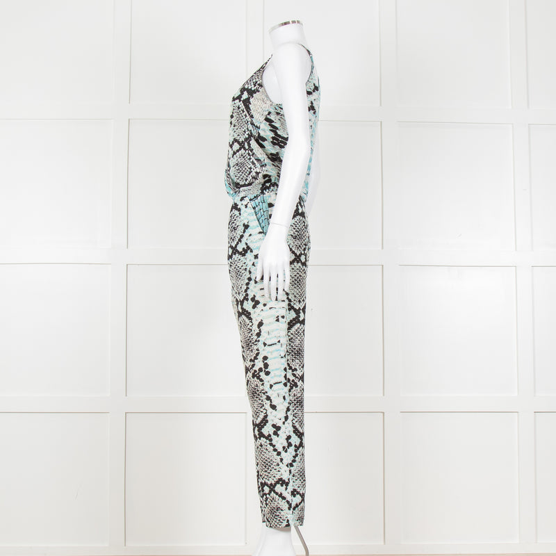 Hale Bob Turquoise Snake Print V Neck Jumpsuit