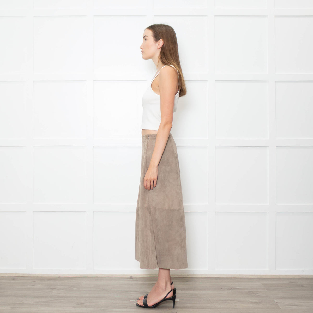 Theory Mushroom Tone Suede Aline Skirt