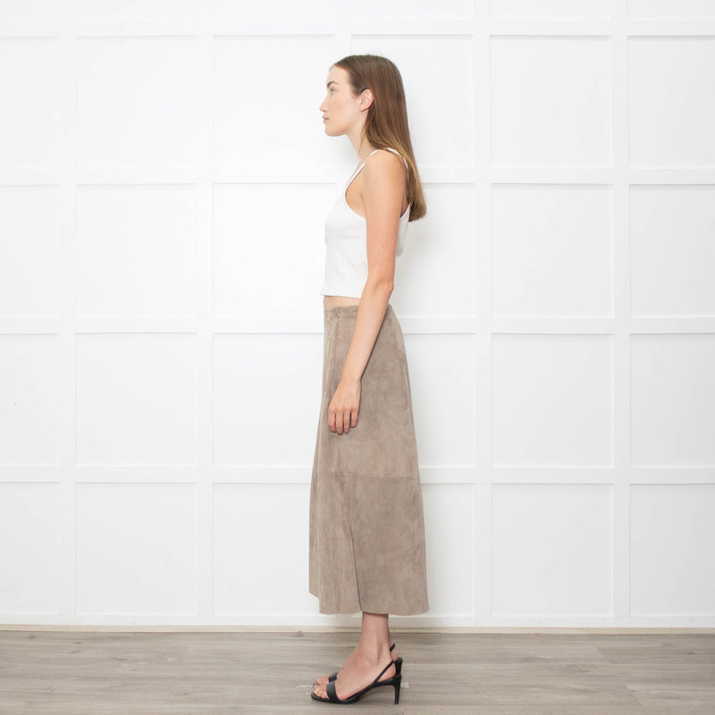 Theory Mushroom Tone Suede Aline Skirt